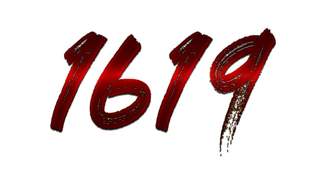 3D blood red number design of 1619 on white background.