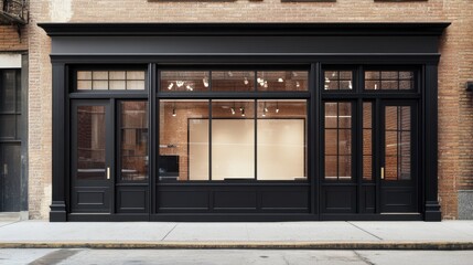 Poster - Elegant Black Facade of Urban Storefront with Large Windows and Details