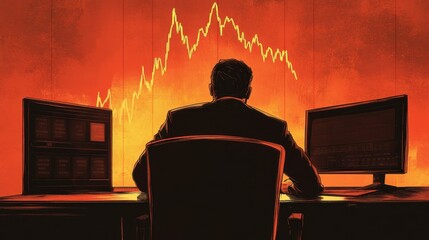 Poster - Businessman Observing Market Trends with Graph Analysis in Office