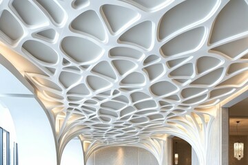 Wall Mural - Organic, white ceiling with geometric, flowing shapes.