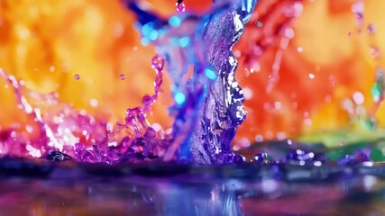 Fototapete - A captivating water splash produces colorful ripples in a rainbow setting, showcasing creativity.
