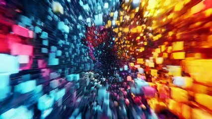 Fototapete - Experience a captivating display of colorful cubes swirling in a digital vortex.