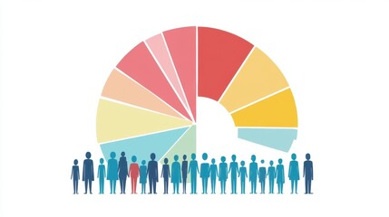 Poster - Diverse Crowd with Circular Chart in Background for Data Visualization