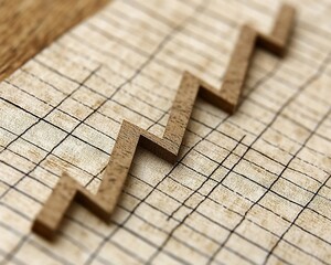 Poster - Wooden upward trending graph on grid paper.