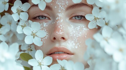 Wall Mural - Portrait of a Woman Amidst White Blossoms