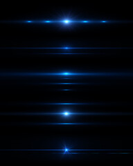 lens flares and anamorphic lens flare. set of beautiful anamorphic light flares. blue streaks filter
