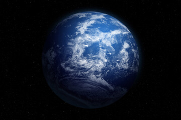 Wall Mural - planet with world ocean and clouds. earth. space. alien exoplanet in dark open space. elements of th