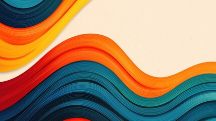 Wall Mural - Abstract wavy lines in vibrant colors like orange, blue, and yellow create a modern, dynamic visual effect against a light background.