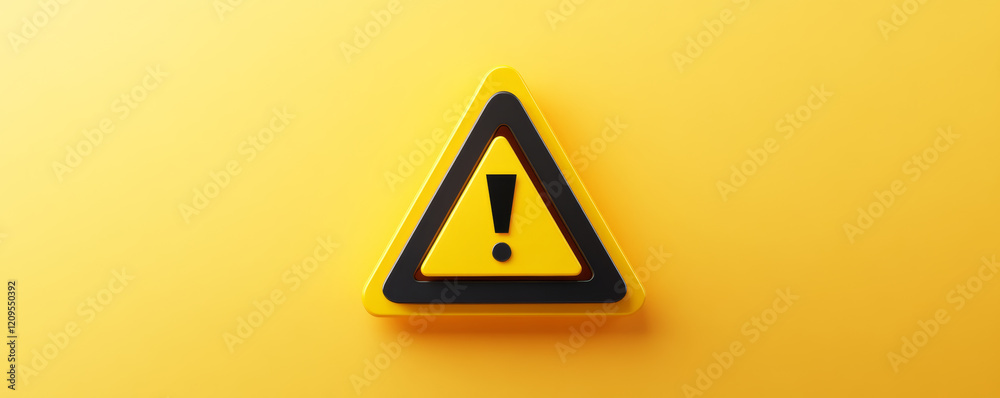 Warning sign in bold yellow and black colors on bright yellow ...