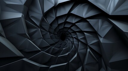 Poster - A black and grey geometric abstract design forms a spiral tunnel.