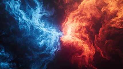 Poster - Abstract fire background with copy space in the middle of a black background, glowing light effects, high resolution, hyper-realistic, cinematic lighting, dark shadows.