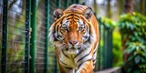 Bored Bengal Tiger Pacing Zoo Fence, France - Candid Wildlife Photo