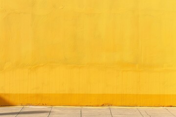 Poster - Bright yellow painted wall background with concrete sidewalk and drips, perfect for urban designs