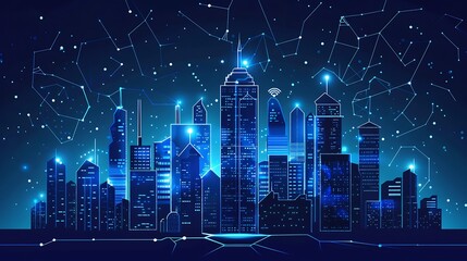 Aufkleber - Smart city concept. Futuristic cityscape with skyscrapers and glowing lights
