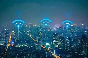 Poster - Smart city with wireless network connection and internet of things technology concept.