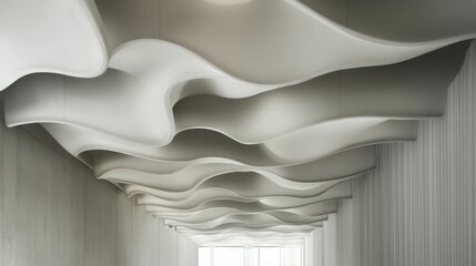 Wall Mural - White wavy ceiling panels inside a modern space.