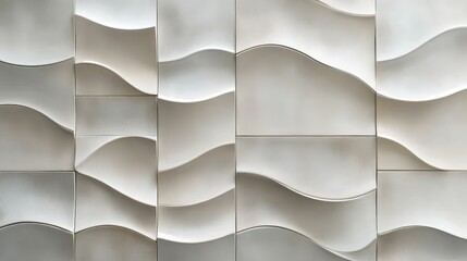 Wall Mural - White and gray wave patterned tiles on a wall.