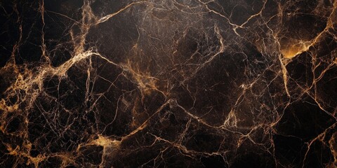 Wall Mural - Luxurious dark marble texture with intricate golden veins, featuring a closeup abstract pattern on a rich black background for elegant designs.