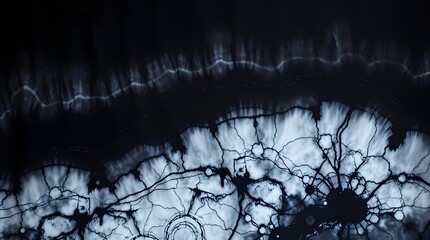 Wall Mural - Dark hues dominate the upper portion, while intricate white patterns resembling tree branches or ice crystals spread across the lower part. The contrast between the light and dark areas is striking