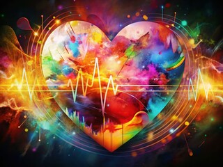 Poster - Colorful Music Heartbeat: Double Exposure Abstract Art