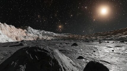 Wall Mural - Alien Planet's Rocky Surface Under a Twin Star System