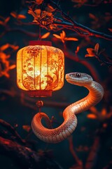 Wall Mural - Illuminated lantern, reptile near glowing paper.