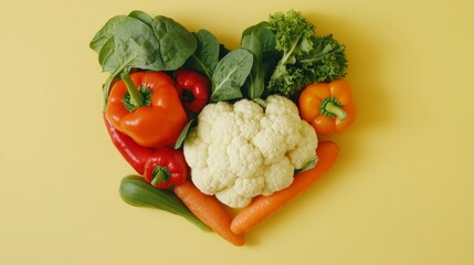 Sticker - Fresh vegetables heart shaped, colorful cauliflower peppers spinach carrots healthy food display