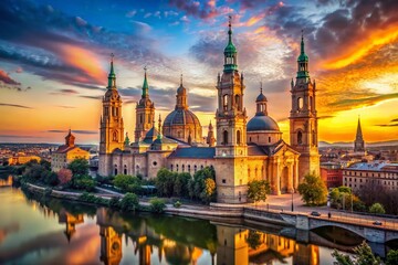 Wall Mural - Panoramic View of Zaragoza's Basilica del Pilar, Spain