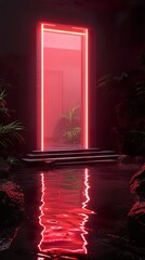 Canvas Print - Surreal Neon Doorway to a Tropical Paradise