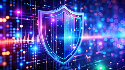 Poster - Cybersecurity Shield: Data Protection with Bokeh Background