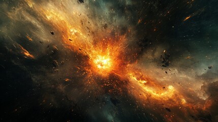 abstract cosmic explosion with glowing particles, vibrant colors, highly detailed, dynamic and power
