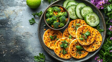 Wall Mural - Healthy Flatbreads with Broccoli and Cucumber