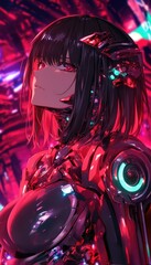 Wall Mural - Anime Girl in Red Robotic Armor