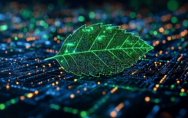 Poster - Green leaf shaped circuit board.