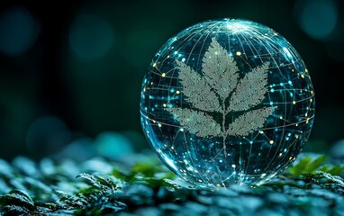 Aufkleber - Crystal sphere with leaf network, nature technology.