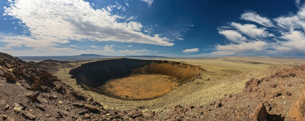 Wall Mural - a panoramic view of a hidden alien civilization nestled within a crater.