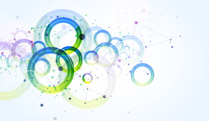 Poster - Abstract background with gradient circles. Scientific, futuristic theme with plexus effect.