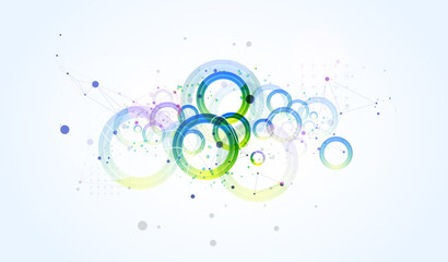 Poster - Abstract background with gradient circles. Scientific, futuristic theme with plexus effect.