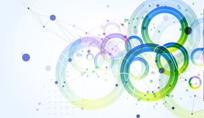 Poster - Abstract background with gradient circles. Scientific, futuristic theme with plexus effect.