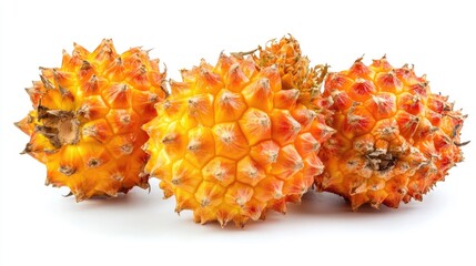 Poster - Vibrant Pecura King tropical fruits showcasing unique textures and colors against a clean white background for versatile culinary and decorative use.