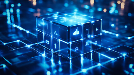 Poster - Technology abstract digital cube. Generic advanced technology concept.