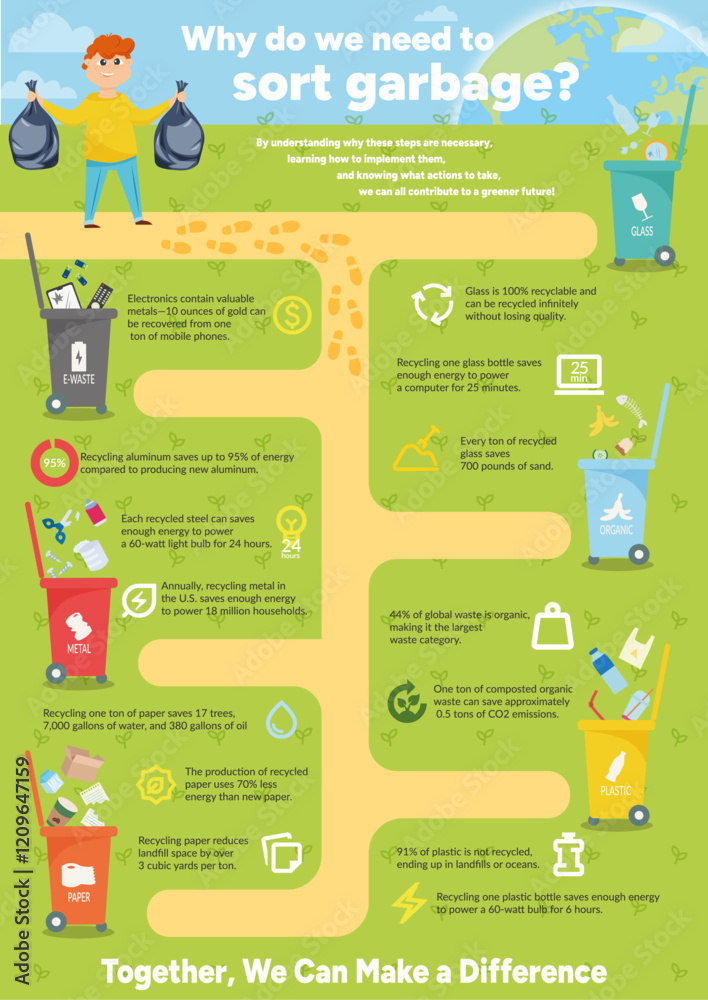 Infographic poster of waste recycling and waste sorting. Vector in a ...