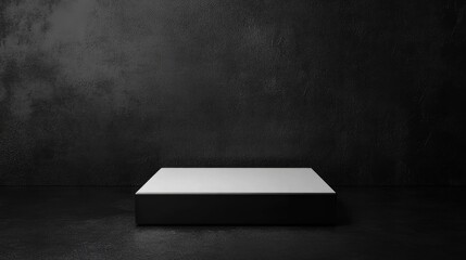 Poster - Elegant Black Metal Background Featuring a Minimalist White Display Box for Product Showcase and Branding Purposes.