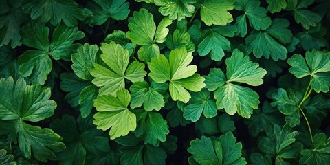 Canvas Print - Lush green foliage filling the frame with varying shades of green, intricate leaf patterns, soft natural light creating a serene atmosphere.