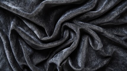 Poster - Elegant black velvet fabric drapes with soft curves creating a luxurious textured background ideal for fashion and interior design themes