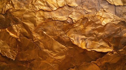 Poster - Crumpled Golden Craft Paper Texture with Rich Depth and Intricate Details for Creative Backgrounds and Design Elements