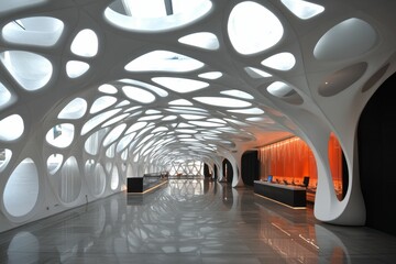 Wall Mural - White tunnel with organic shapes, open to sky.