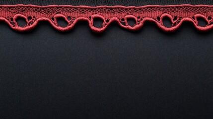 Poster - Red ric rac trim on black background with empty space for text or design elements in craft or textile projects