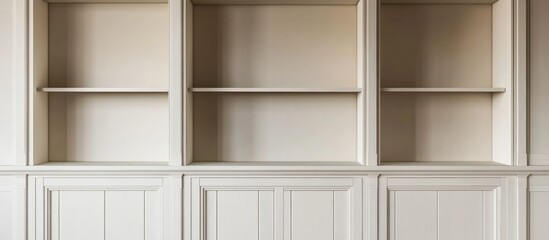 Poster - Minimalist Residential Bathroom Interior Storage Cabinet with Empty Shelves for Customizable Text and Decor Ideas