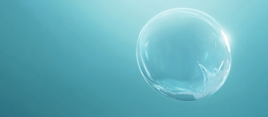 Aufkleber - Clear Water Droplet Floating in Air Against Tranquil Aqua Background with Gentle Light and Space for Text Overlay in Calm Atmosphere